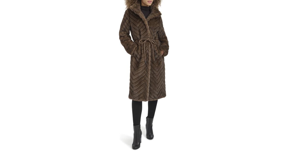 Kenneth Cole Belted Grooved Texture Stand Collar Coat in Brown Lyst - Main Image