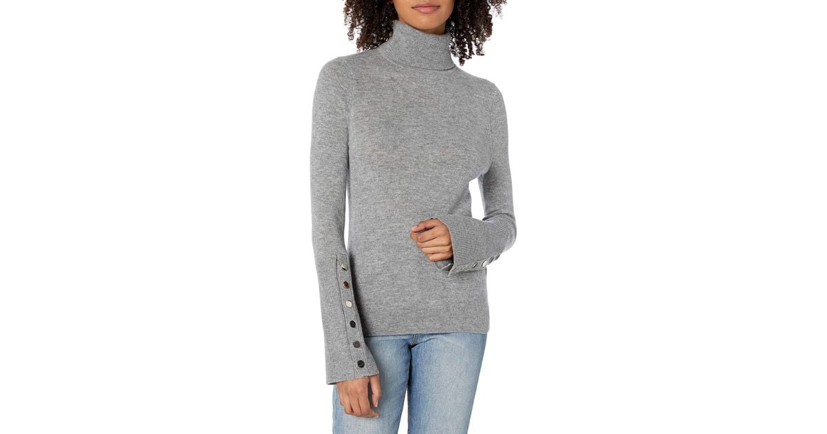 Ramy Brook Womens Kathy Button Sleeve Turtleneck Sweater