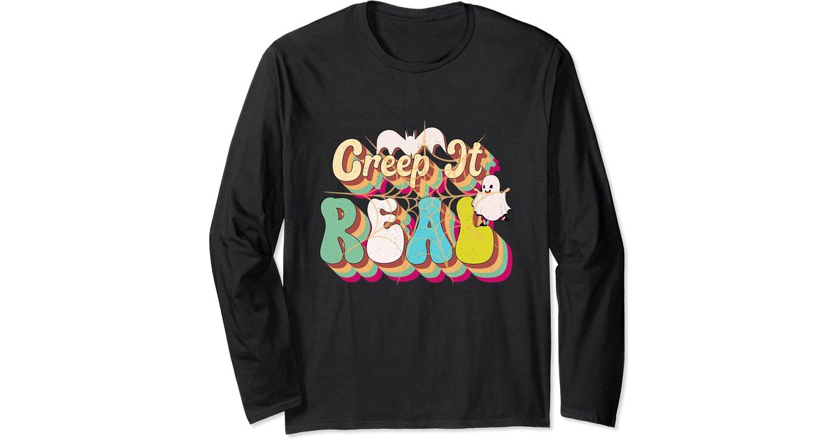 Caterpillar Creep It Real Skateboarding Ghost Retro Halloween Costume Long Sleeve Tshirt in