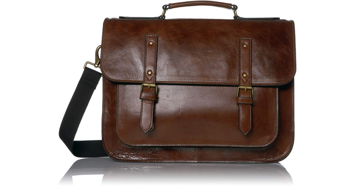 Fossil Greenville Leather Top Handle Messenger Work Laptop Bag in Brown