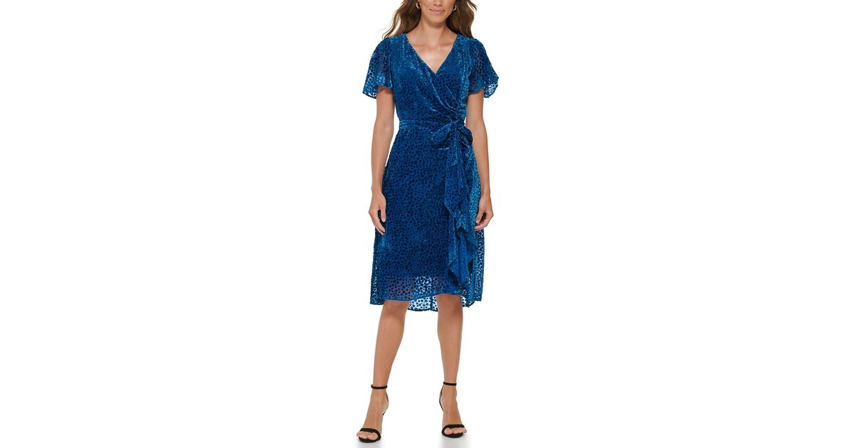 dkny tie sleeve faux wrap dress