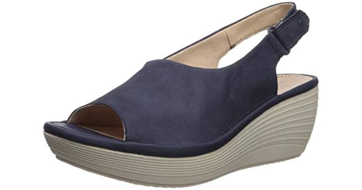 clarks navy wedge sandals