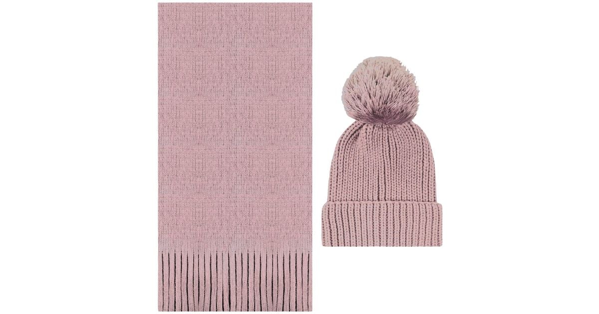 Steve Madden Piece Pom Beanie And Scarf Set in Pink Lyst UK