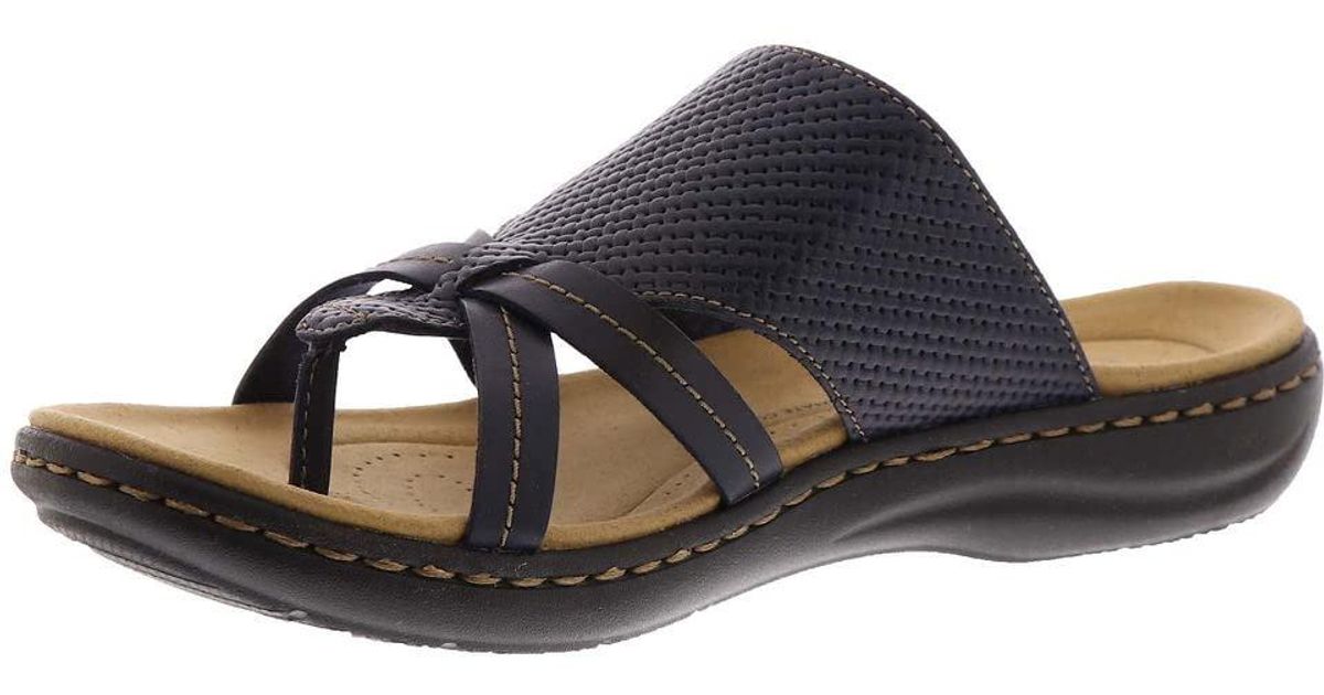 Clarks Leather Laurieann Edge Flat Sandal in Navy Leather (Blue) Save