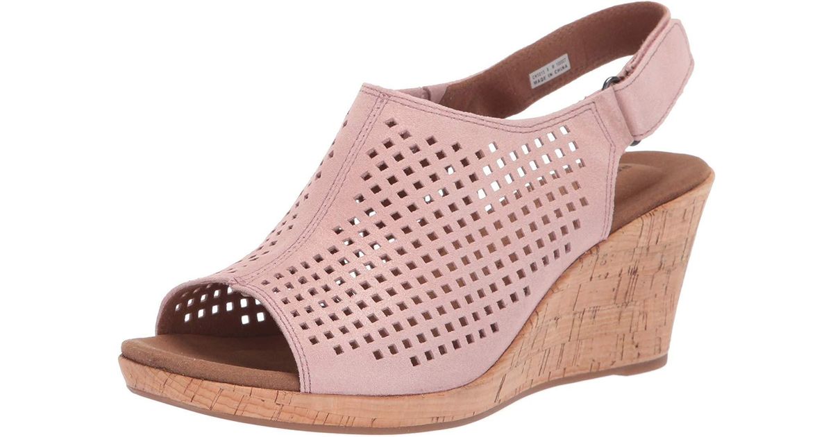 Rockport Briah Perf Sling Wedge Sandal in Pink Metallic (Pink) Lyst