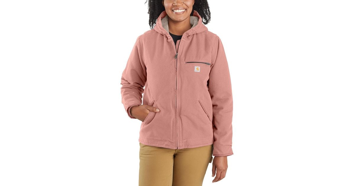 Carhartt Loose Fit Washed Duck Sherpa Lined Jacket in Pink | Lyst