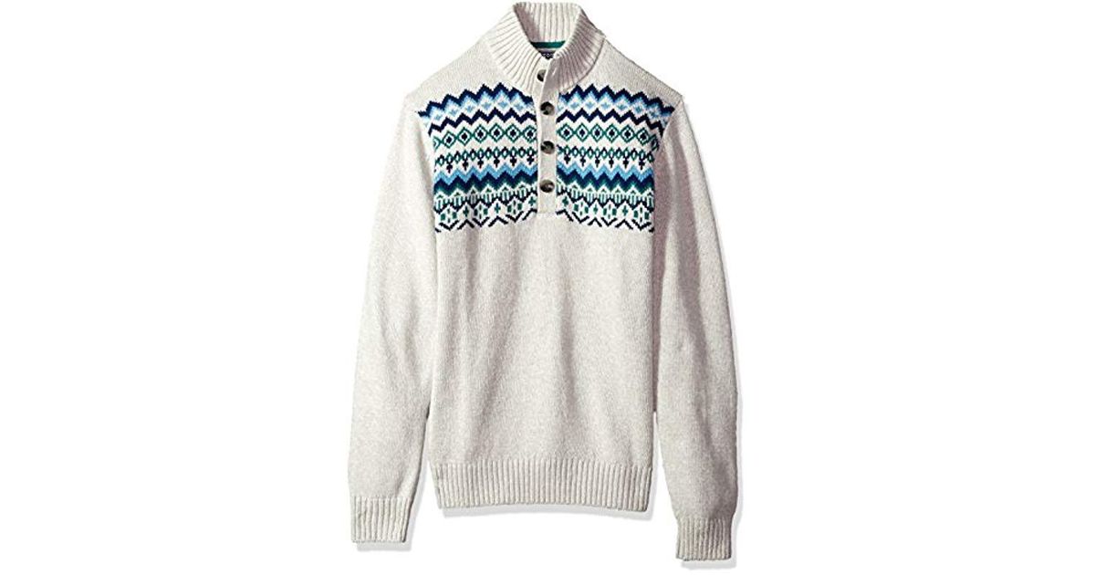 IZOD Mens Fairisle Buttoned Mock Neck 7 Gauge Sweater