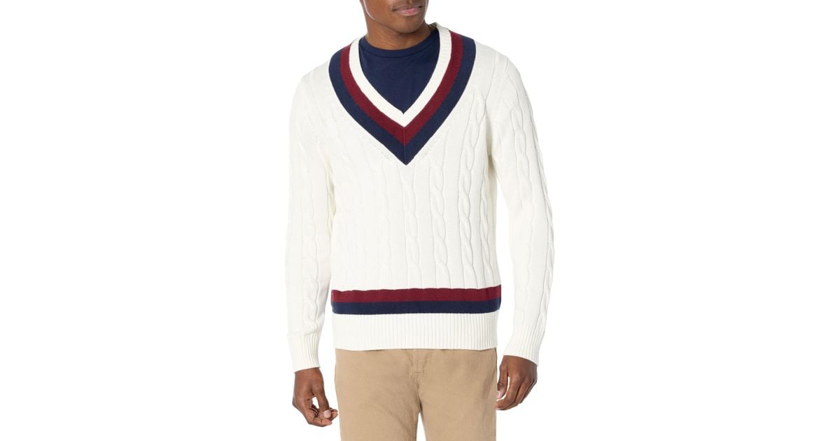 Brooks Brothers Supima Cotton Cable V-neck Tennis Sweater in