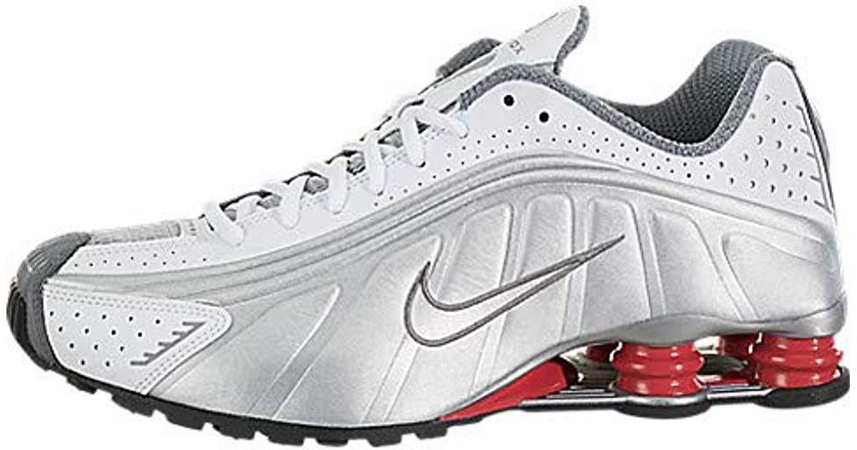 nike shox r4 white silver red
