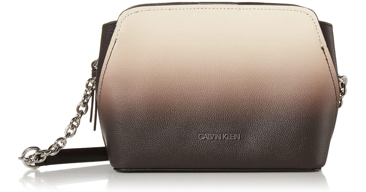 Calvin Klein Hailey Micro Pebble Triple Compartment Chain Crossbody in Black/Grey (Black) Lyst