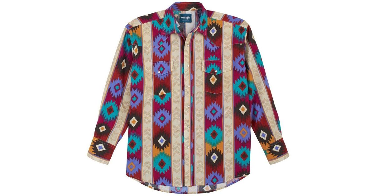 Wrangler Baumwolle Western Checotah Aztec Print Long Sleeve Snap Shirt Hemd  in Blau für Herren - Lyst