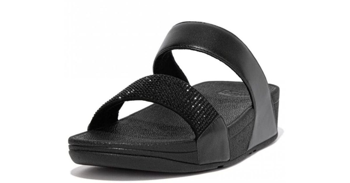 Fitflop Lulu Crystal Embellished Slides in Black | Lyst UK