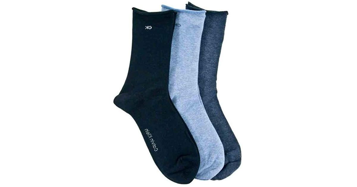 Calvin Klein 3 Pack Cotton Roll Top Crew Socks in Blue | Lyst