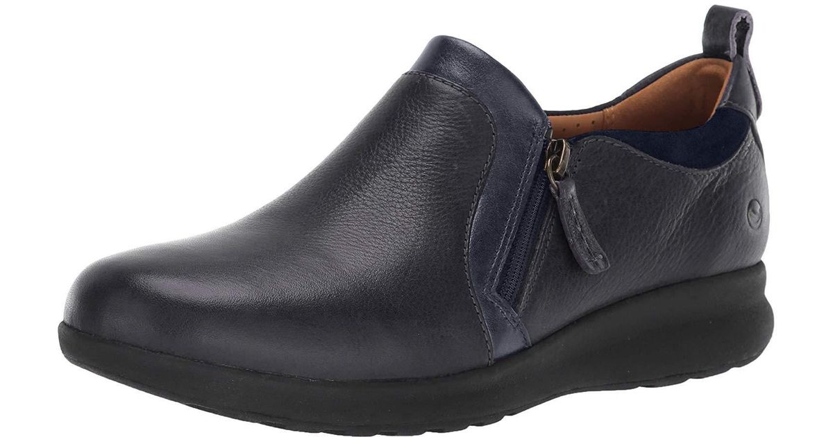 Clarks Leather Womens Un Adorn Zip Loafer Flat in Blue - Lyst