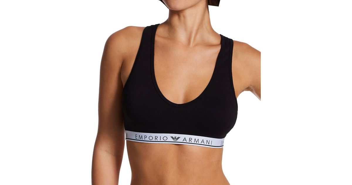 Armani Sustainability Values iconic logo band organic cotton padded  triangle bra