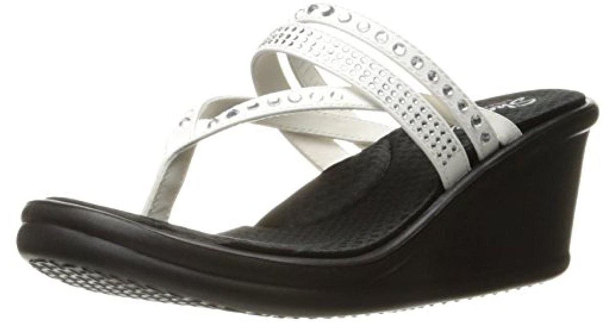 Skechers Cali Rumblers 38559 Wedge Flip Flop in White - Lyst