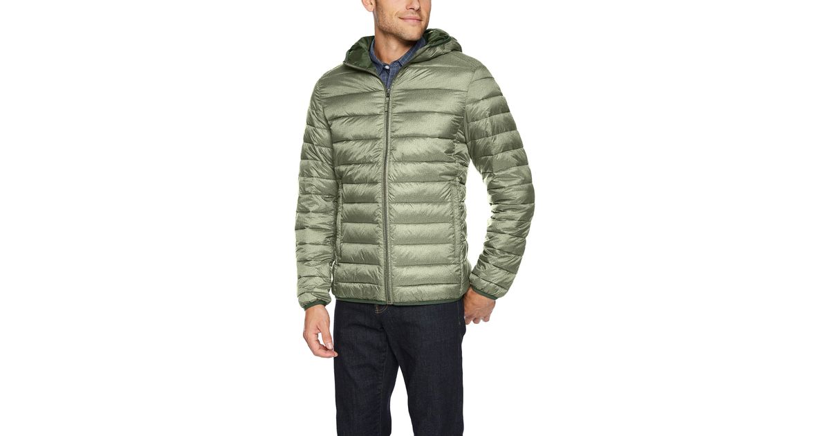 Essentials Mens Lightweight Water-Resistant Packable Hooded Puffer Jacket 