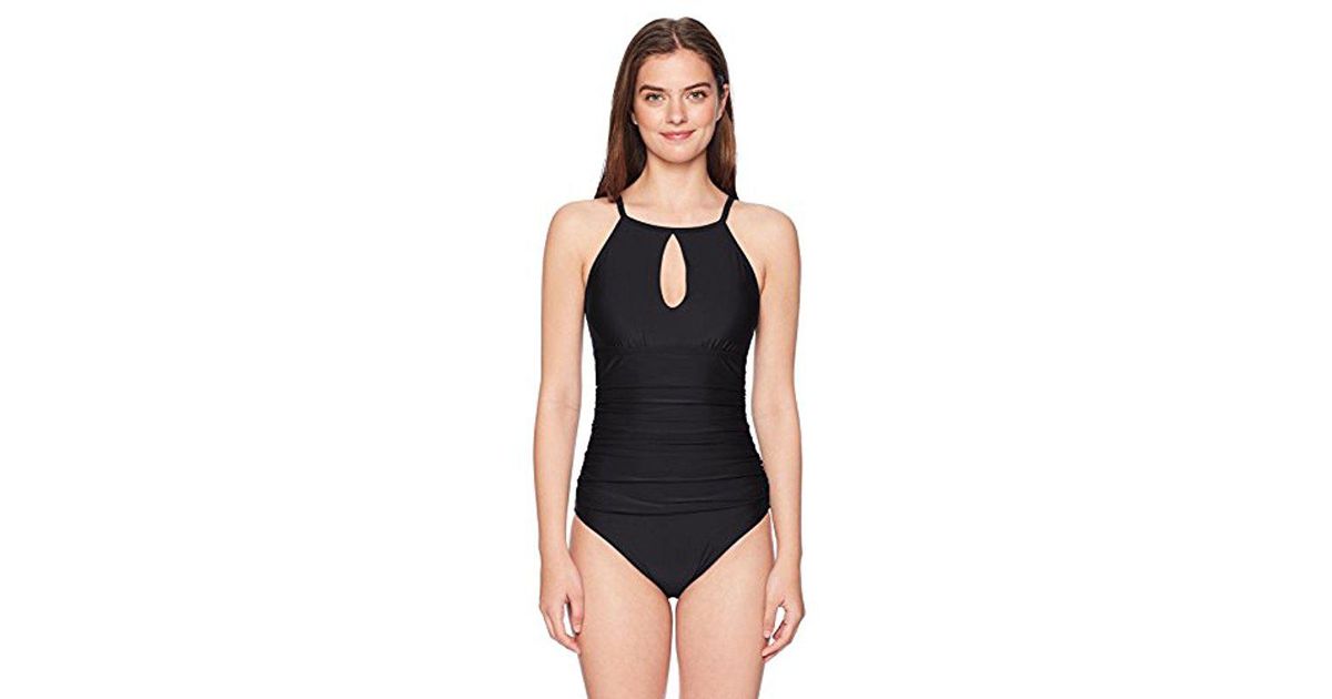 Ellen Tracy Women's Black One-piece Swimsuit Bathingsuit Neck Cut-out