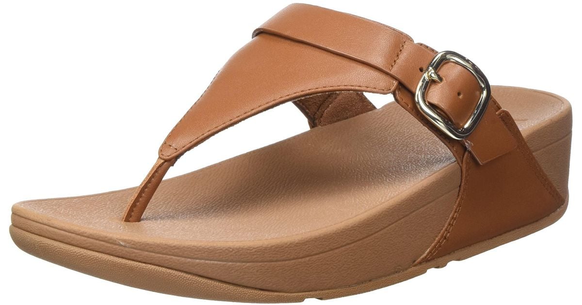 Fitflop Lulu Adjustable Leather Toepost Sandals in Light Tan (Brown
