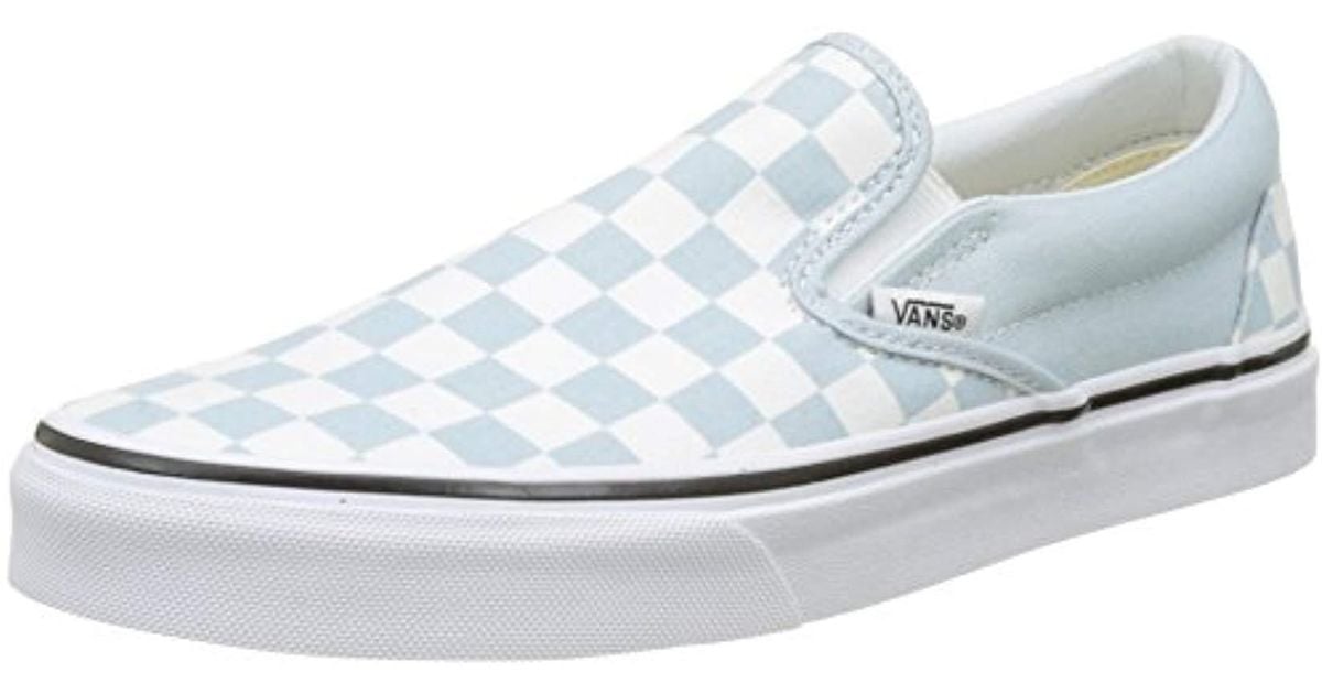 blue checkerboard slip on vans