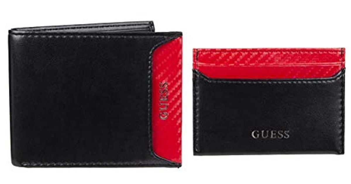 Guess Rfid Set With Slim Bifold Wallet And Card Case Holder in Black/Red (Red) for Men Lyst