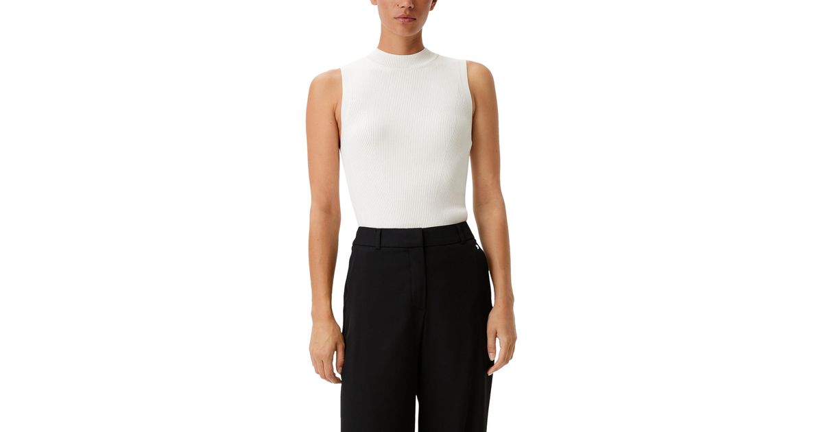 Kapuzenshirt Damen Kurzarm Comma Ärmelloses Stricktop - Rippstruktur, Viskose Mix, Slim Fit Modisches Basic Top