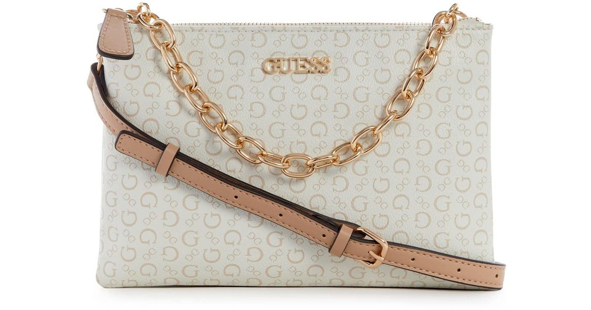 Guess Ellison Double Zip Crossbody in White Lyst UK