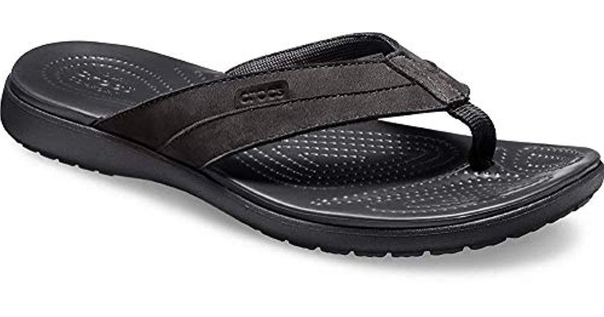 Crocs™ Santa Cruz Leather Flip M Beach & Pool Shoes in Black for Men | Lyst  UK