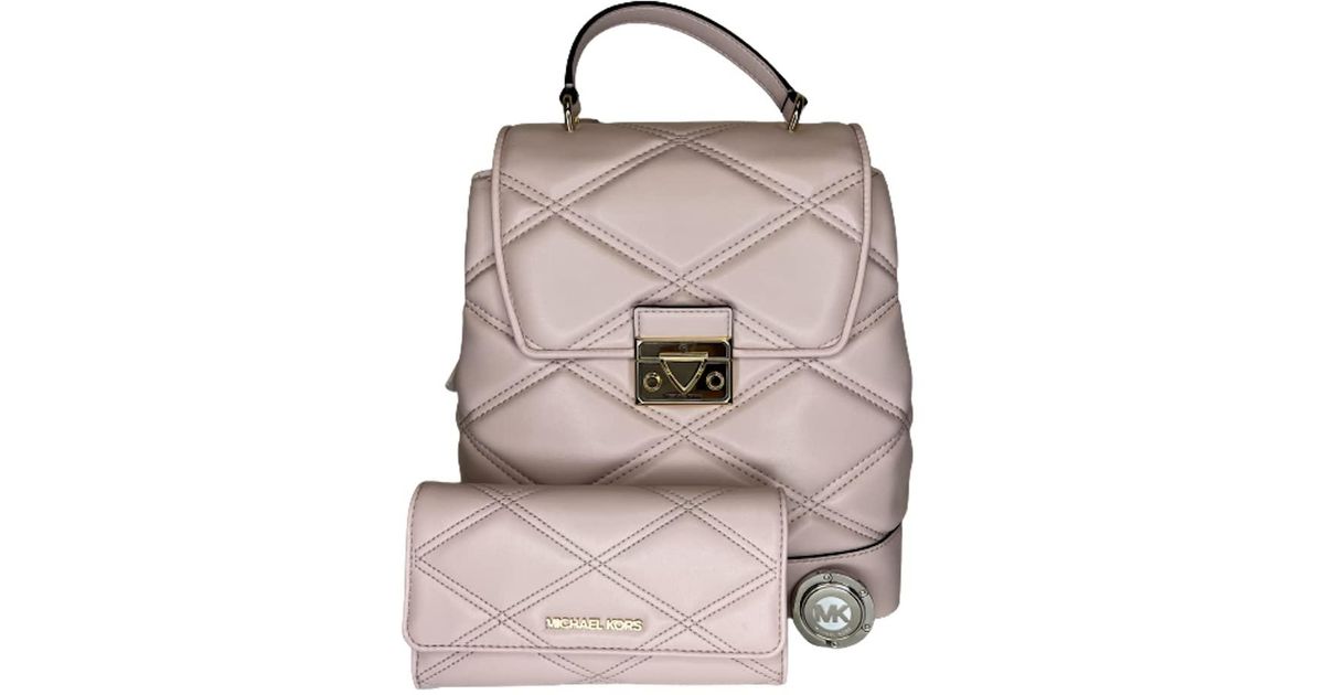 michael kors Powder Blush Serena Md Flap Backpack Bundled With Trifold Wallet And Purse Hook