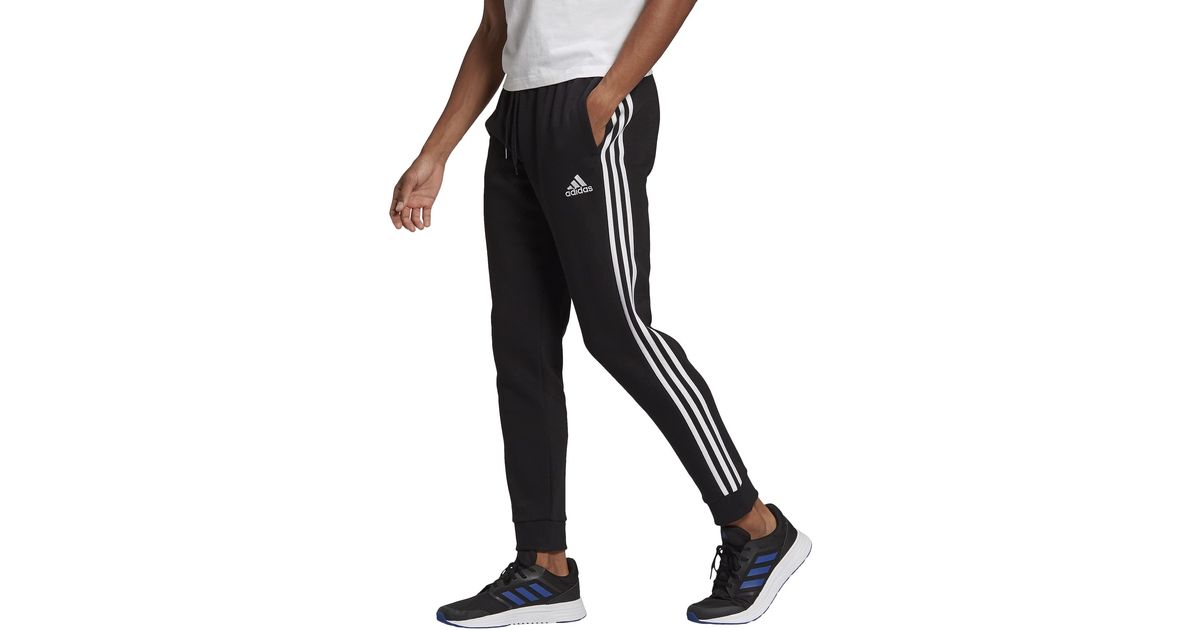 adidas Synthetic Essentials Fleece Tapered Cuff 3-stripes Joggers in Black/White (Black) for Men