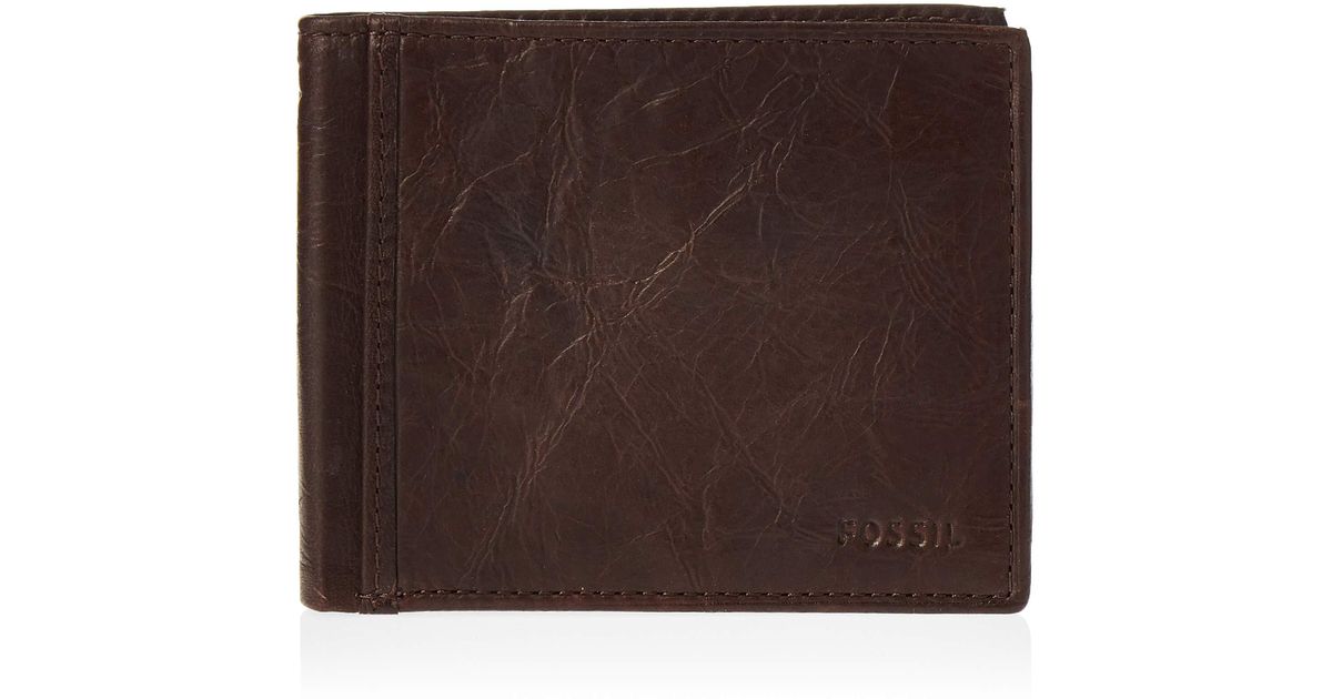 Fossil Ingram Leather Rfidblocking Bifold With Flip Id Wallet in Brown