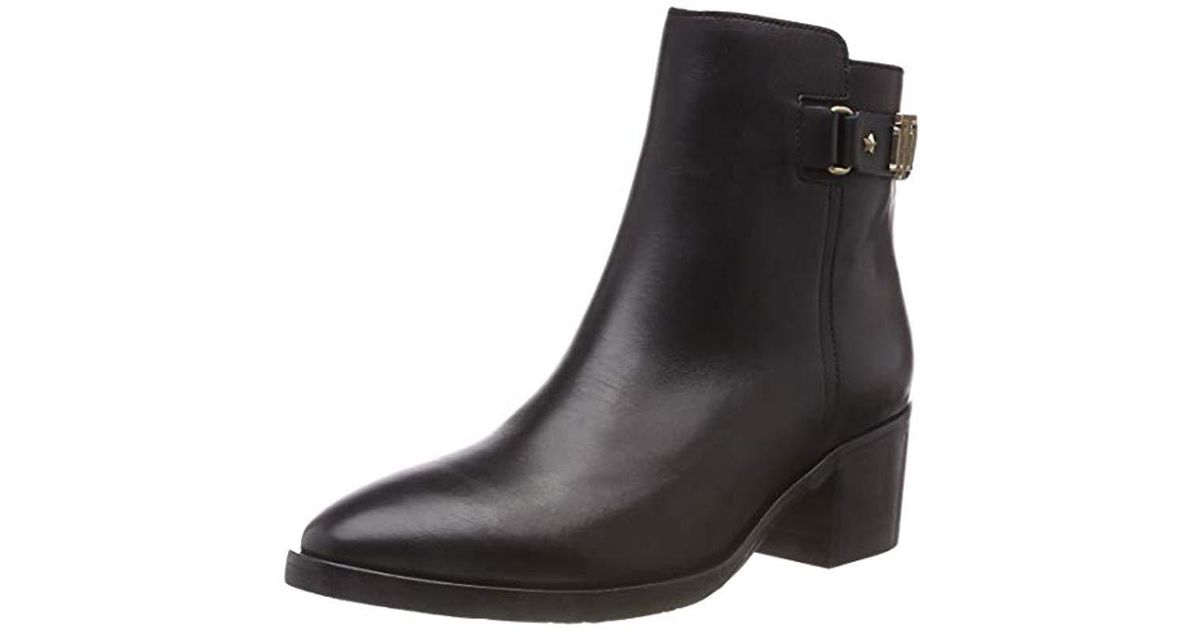 tommy hilfiger th buckle mid heel boot leather