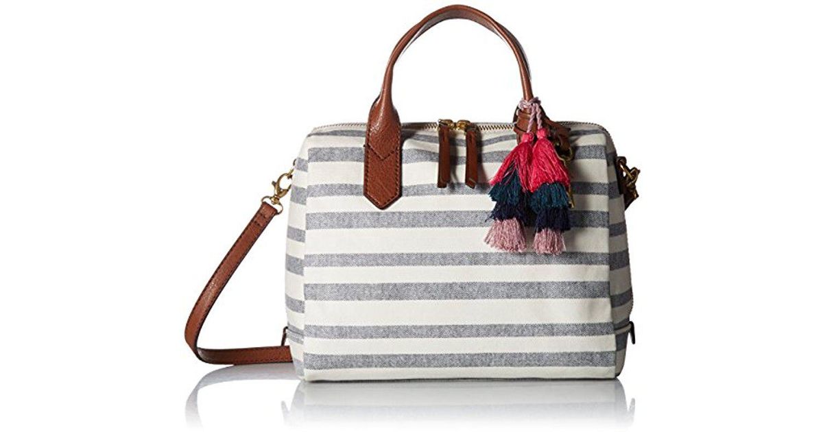 fossil fiona satchel blue stripe