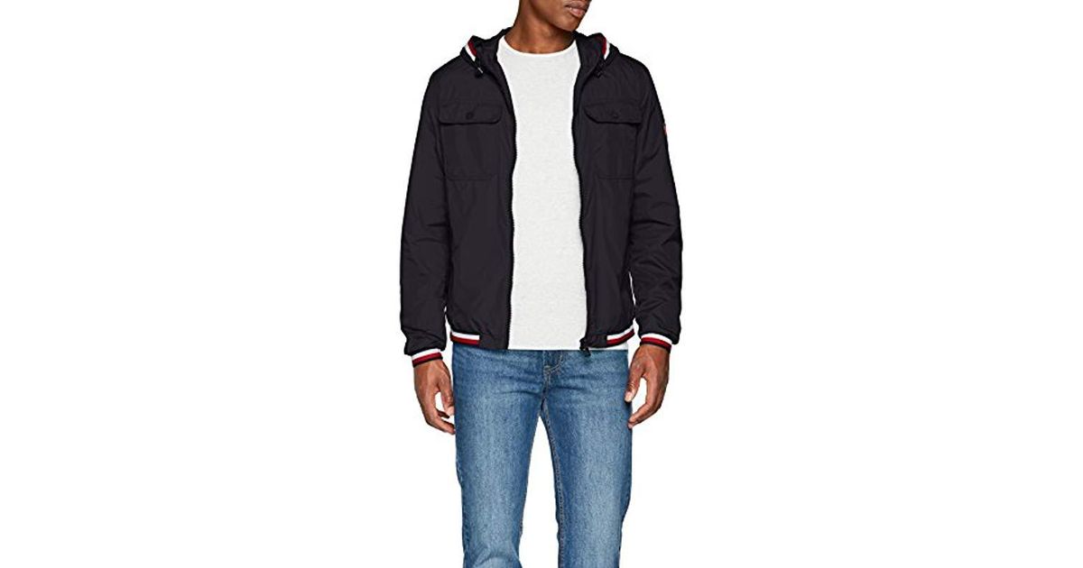 Tommy Hilfiger Synthetic Hooded Nylon Tape Jacket in Black for Men - Lyst