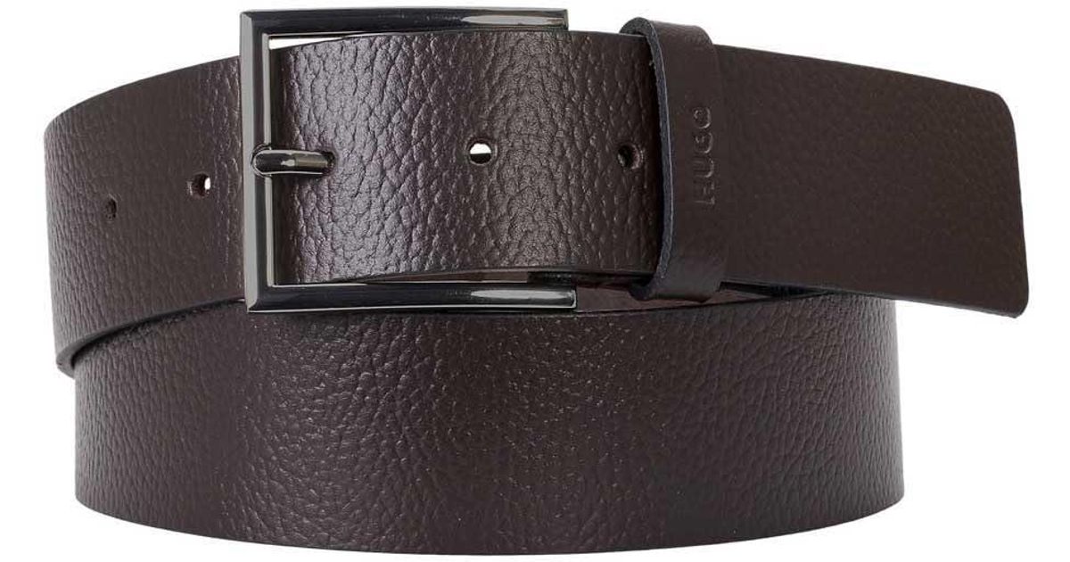 HUGO Giaspo Sz40 leren herenriem met reliëf lus, zwart., 105 cm