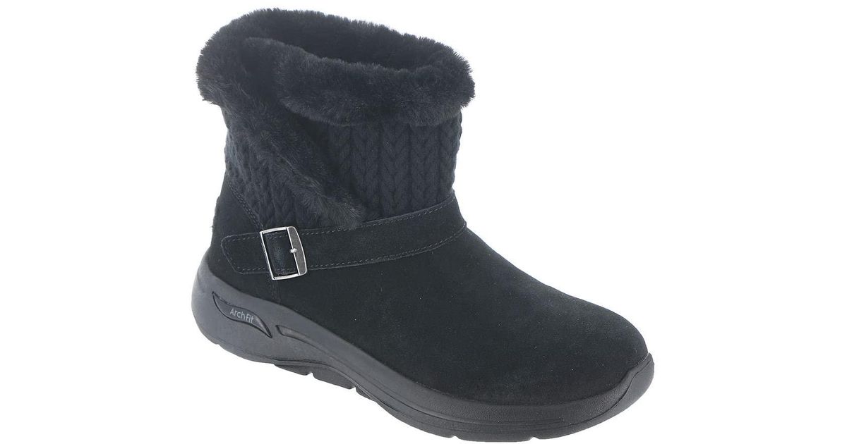 Skechers Go Walk Arch Fit Boot true Ladies Suede Mid Height Boots Black 6.5 in Blue Lyst UK
