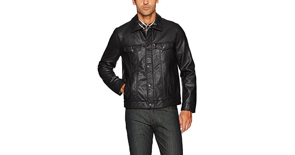 Levi S Black Vintage Pebbled Cow Faux Leather Classic Trucker Jacket Jackets For Men
