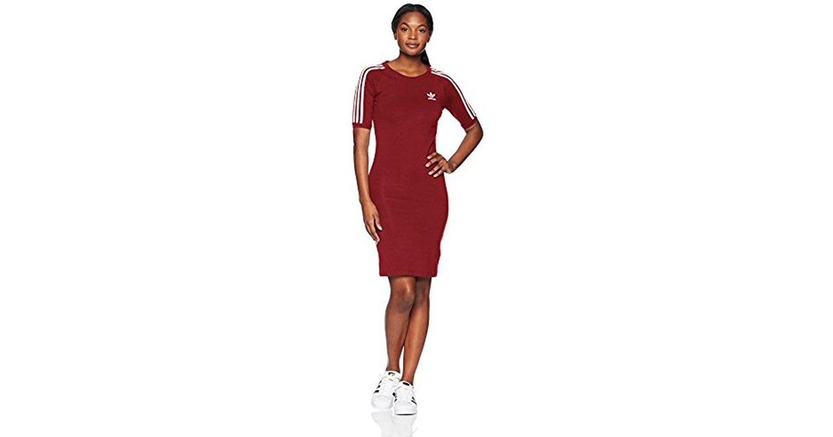 adidas Originals Synthetic 3 Stripes Dress in Red | Lyst