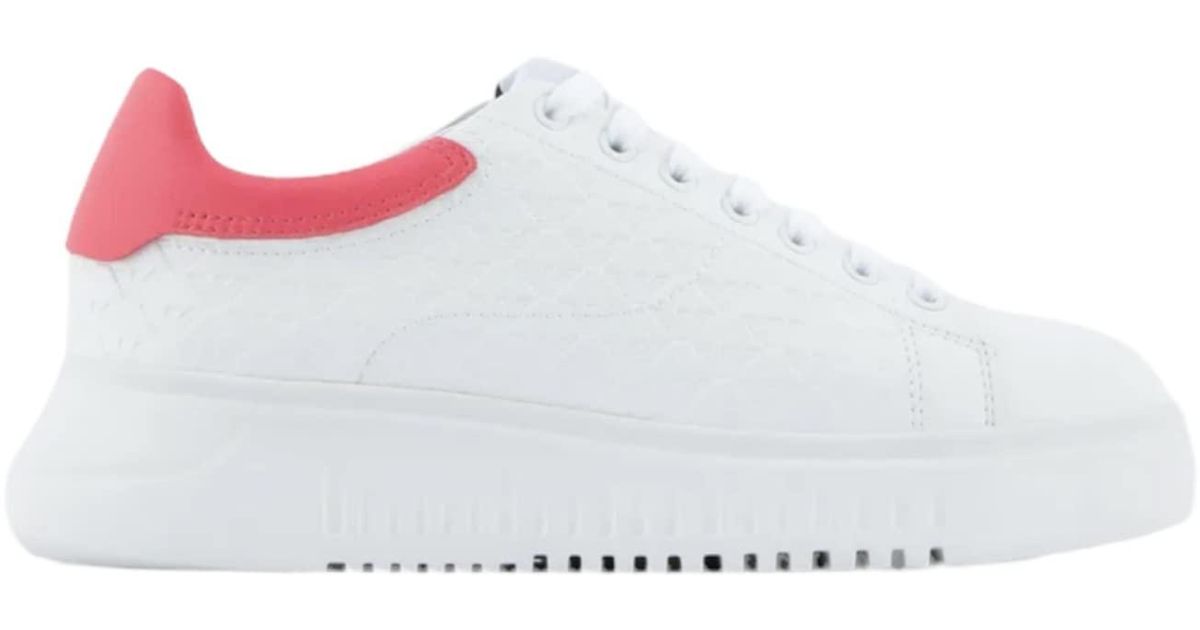 Baskets en cuir blanc avec logo Aquila all Over pour femme Emporio