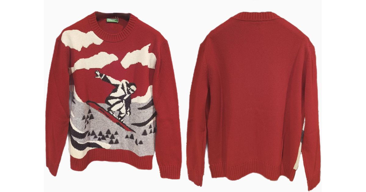 Crew Neck Benetton Maglione Rosso United Colors Of Benetton