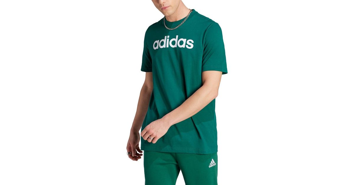 adidas Essentials Single Jersey Linear Embroidered Logo T-shirt in Green  for Men | Lyst