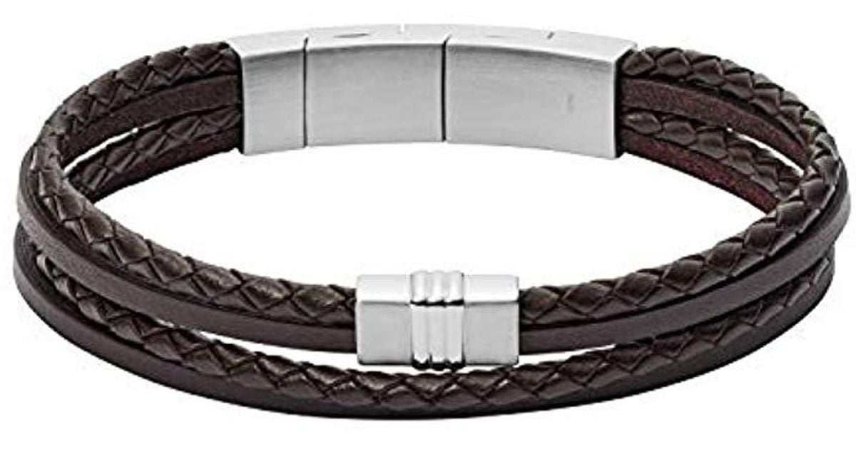 Fossil Brown Multistrand Braided Leather Bracelet for Men Lyst