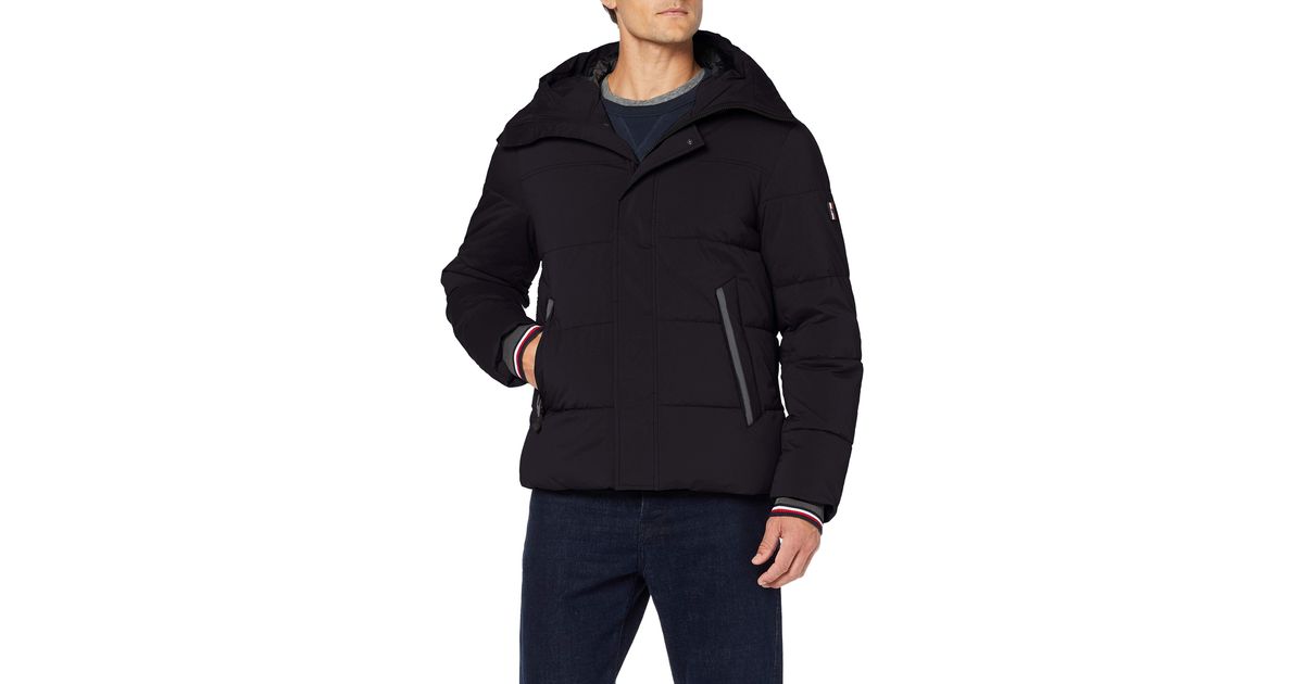 tommy hilfiger stretch nylon hooded bomber jacket in black