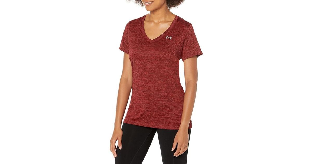 Under Armour Plus Size Tech Solid Short Sleeve V-neck Chestnut Red/radio  Red/metallic Silver 1x