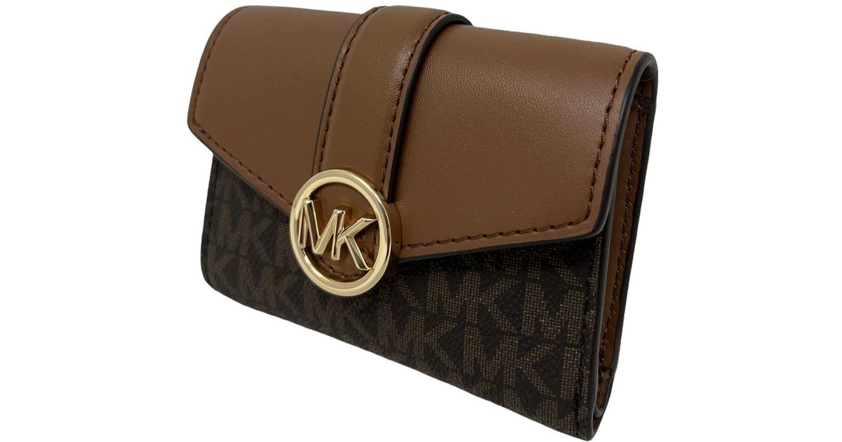 Michael Kors Carmen Medium Bifold Wallet Flap Brown Signature Logo ...