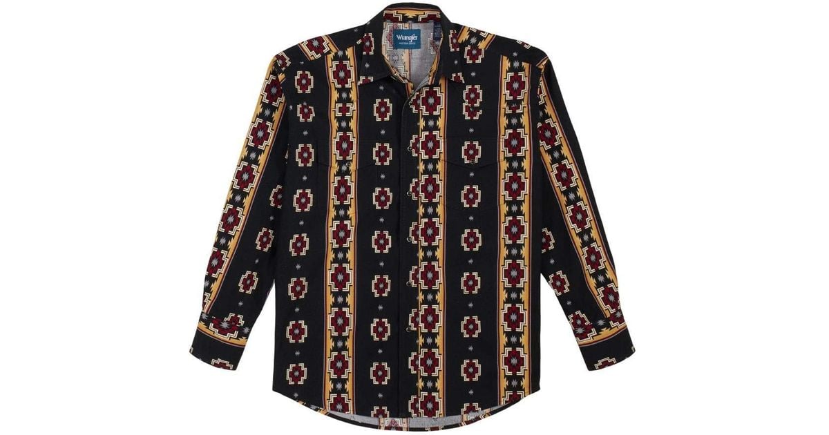 Wrangler Western Checotah Aztec Print Long Sleeve Snap Shirt in 