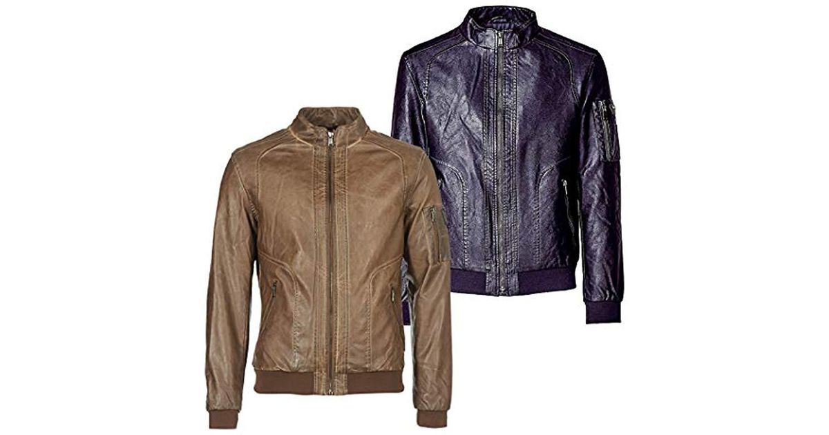 Guess Brown Giubbotti Garment Dye Eco Leat Er Jacket For Men