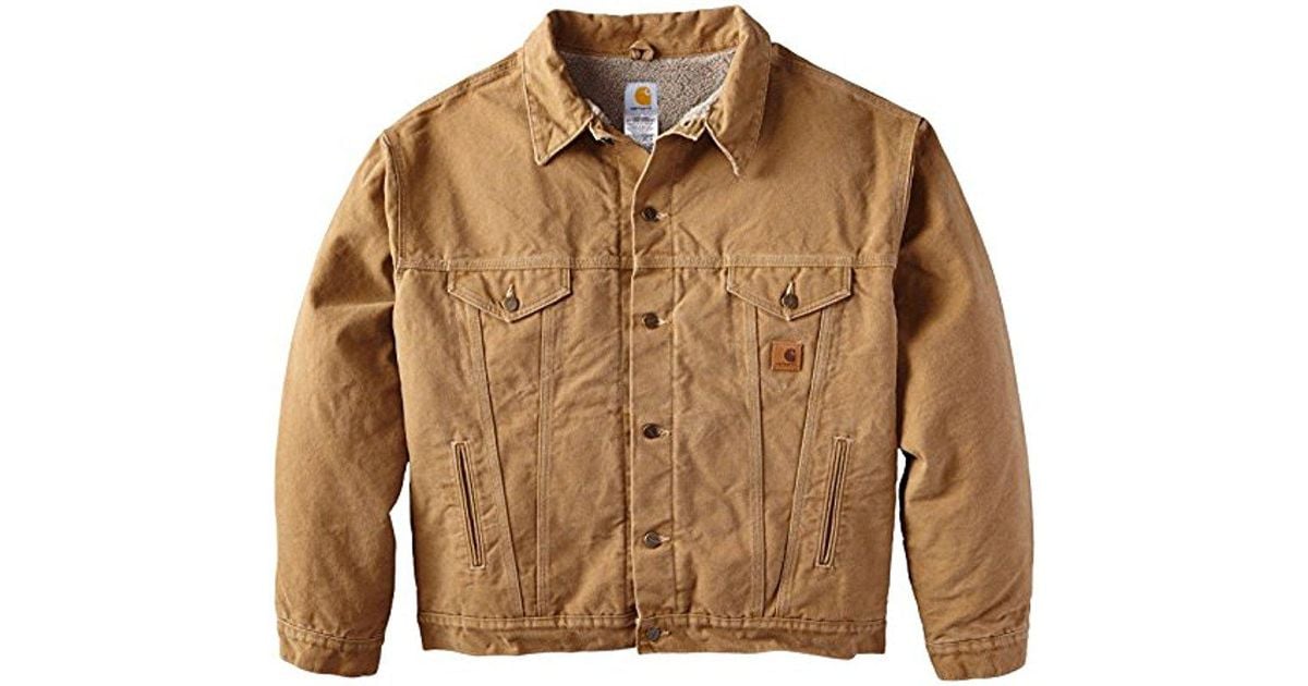 Carhartt Cotton Big & Tall Sherpa Lined Sandstone Jean Jacket in Brown for  Men | Lyst