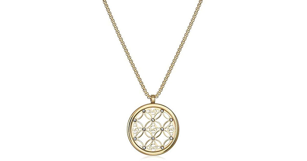Michael Kors Metallic Mk Open Monogram Disc Pendant Necklace - Michael Kors Disc Pendant Necklace Michael Kors Metallic Mk Open Monogram Disc Pendant Necklace - Michael Kors Disc Pendant Necklace