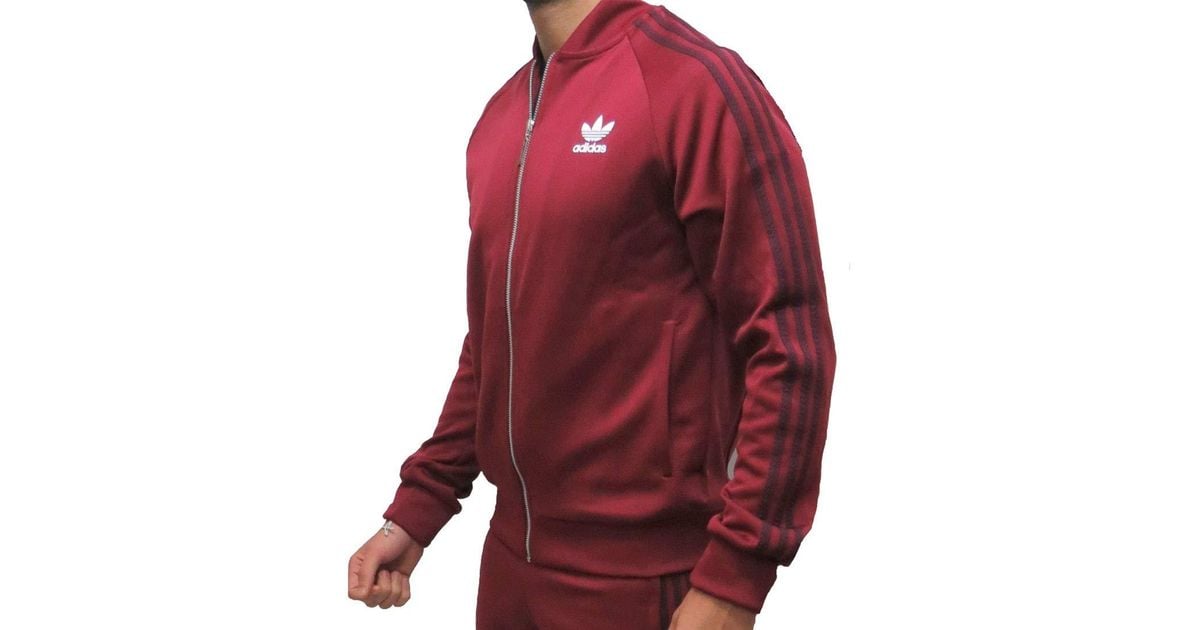 adidas Originals Tracksuit Jacket S Burgundy Red Track Top for Men | Lyst UK